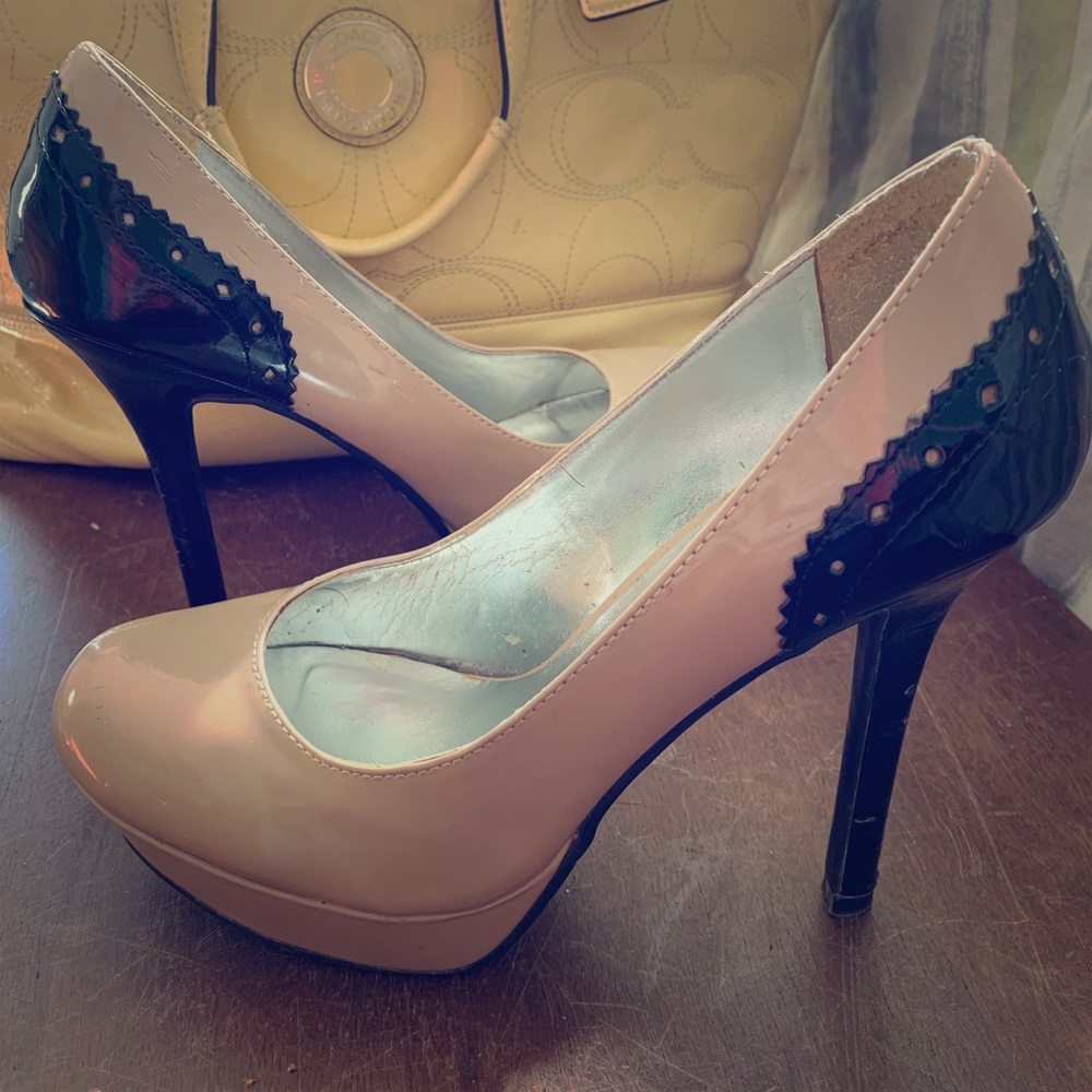 Candie’s tan/black platform 4” high heel shoes!